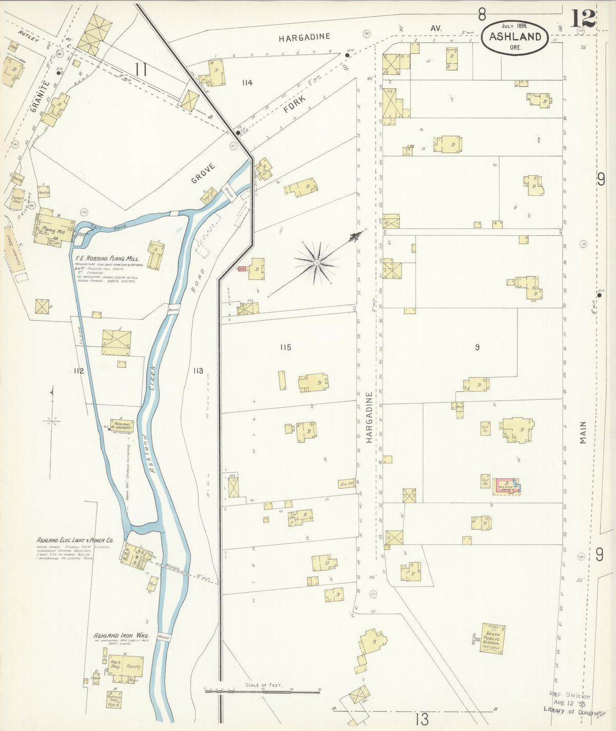 Sanborn Fire Insurance Map from Ashland, Jackson County, Oregon (1898), Sheet #0012 - Historic Sanborn Fire Insurance Map Print, vintage old map wall art, antique decor, genealogy gift, Oregon Oregon map