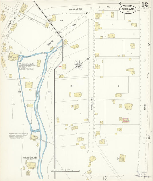 Sanborn Fire Insurance Map from Ashland, Jackson County, Oregon (1898), Sheet #0012 - Historic Sanborn Fire Insurance Map Print, vintage old map wall art, antique decor, genealogy gift, Oregon Oregon map