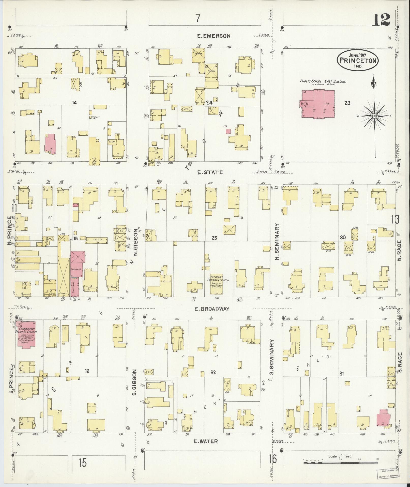 Sanborn Fire Insurance Map from Princeton, Gibson County, Indiana (1907), Sheet #0012 - Complete Map Set gallery image, historic Sanborn map, vintage wall art, Indiana Indiana