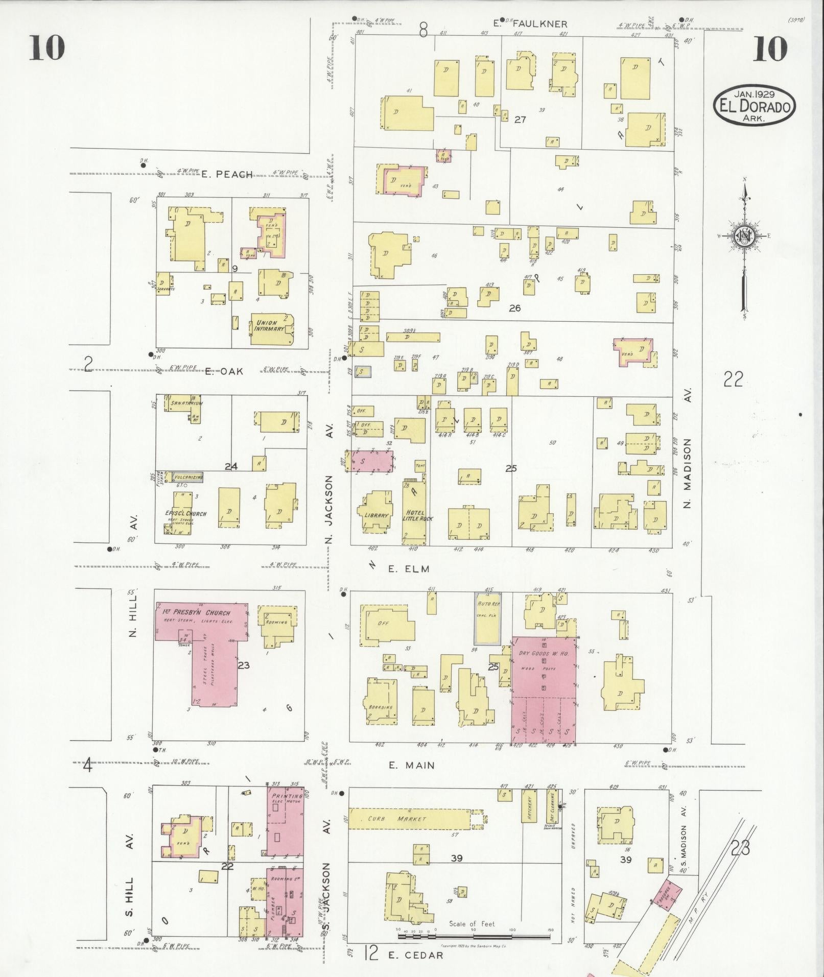 Sanborn Fire Insurance Map from El Dorado, Union County, Arkansas (1929), Sheet #0010 - Historic Sanborn Fire Insurance Map Print, vintage old map wall art, antique decor, genealogy gift, Arkansas Arkansas map