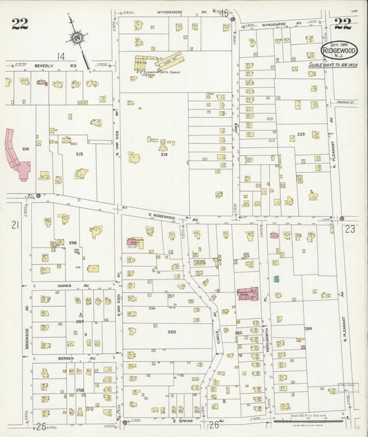 Sanborn Fire Insurance Map from Ridgewood, Bergen County, New Jersey (1924), Sheet #0022 - Historic Sanborn Fire Insurance Map Print, vintage old map wall art, antique decor, genealogy gift, New Jersey New Jersey map
