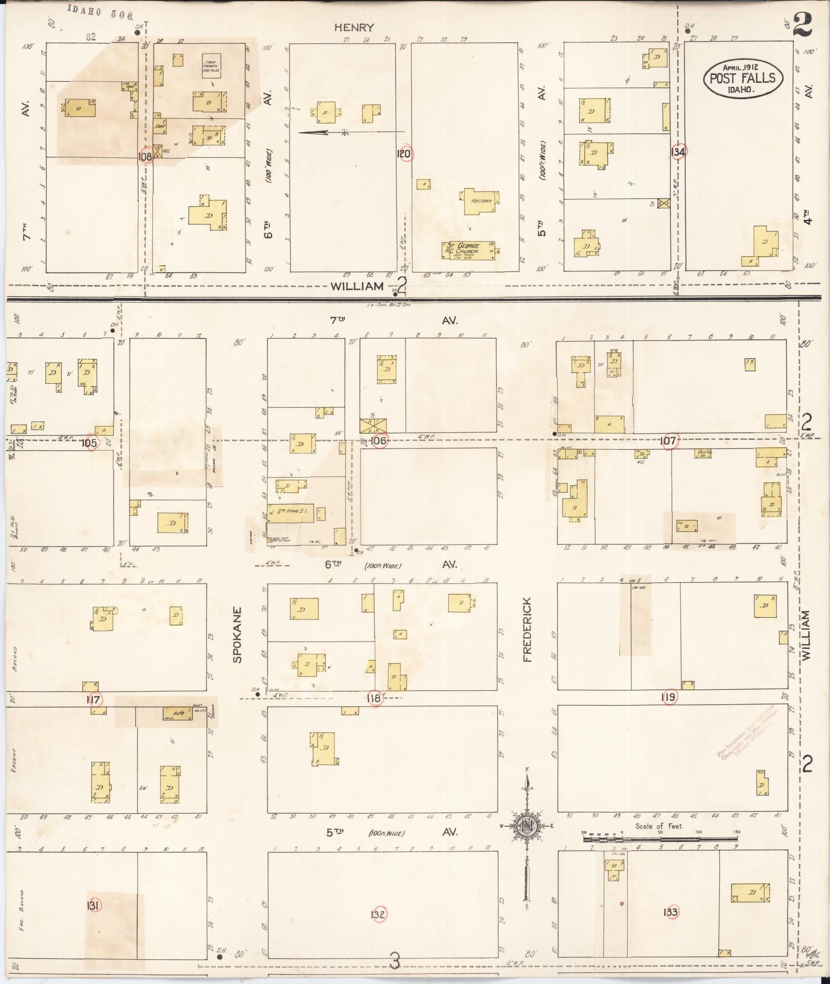 Sanborn Fire Insurance Map from Post Falls, Kootenai County, Idaho (1928), Sheet #0002 - Complete Map Set gallery image, historic Sanborn map, vintage wall art, Idaho Idaho