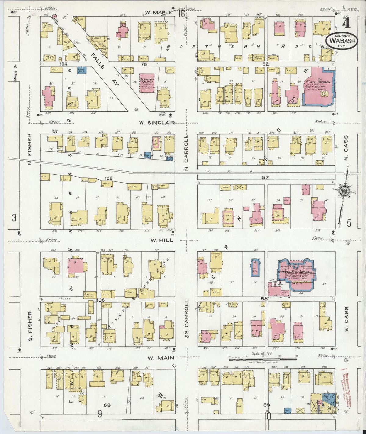 Sanborn Fire Insurance Map from Wabash, Wabash County, Indiana (1920), Sheet #0004 - Historic Sanborn Fire Insurance Map Print, vintage old map wall art, antique decor, genealogy gift, Indiana Indiana map