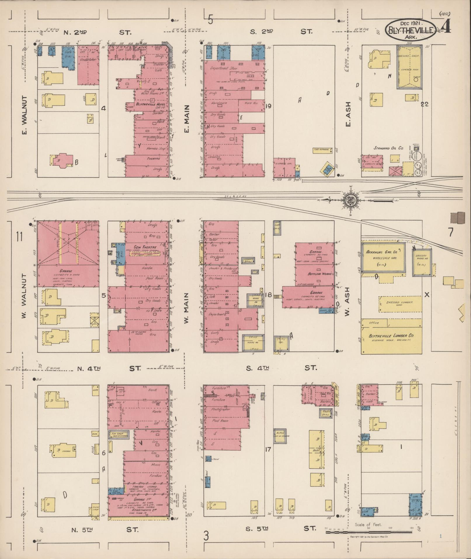 Sanborn Fire Insurance Map from Blytheville, Mississippi County, Arkansas (1921), Sheet #0004 - Complete Map Set gallery image, historic Sanborn map, vintage wall art, Arkansas Arkansas