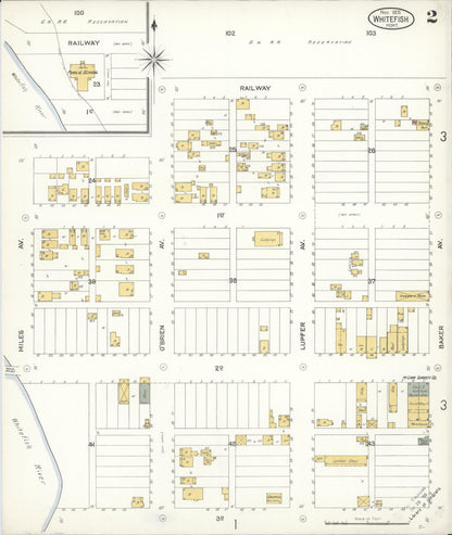 Sanborn Fire Insurance Map from Whitefish, Flathead County, Montana (1905), Sheet #0002 - Complete Map Set gallery image, historic Sanborn map, vintage wall art, Montana Montana