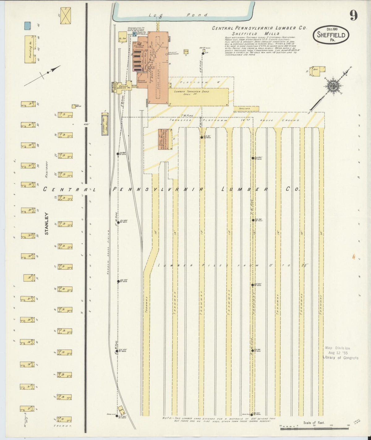 Sanborn Fire Insurance Map from Sheffield, Warren County, Pennsylvania (1910), Sheet #0009 - Historic Sanborn Fire Insurance Map Print, vintage old map wall art, antique decor, genealogy gift, Pennsylvania Pennsylvania map