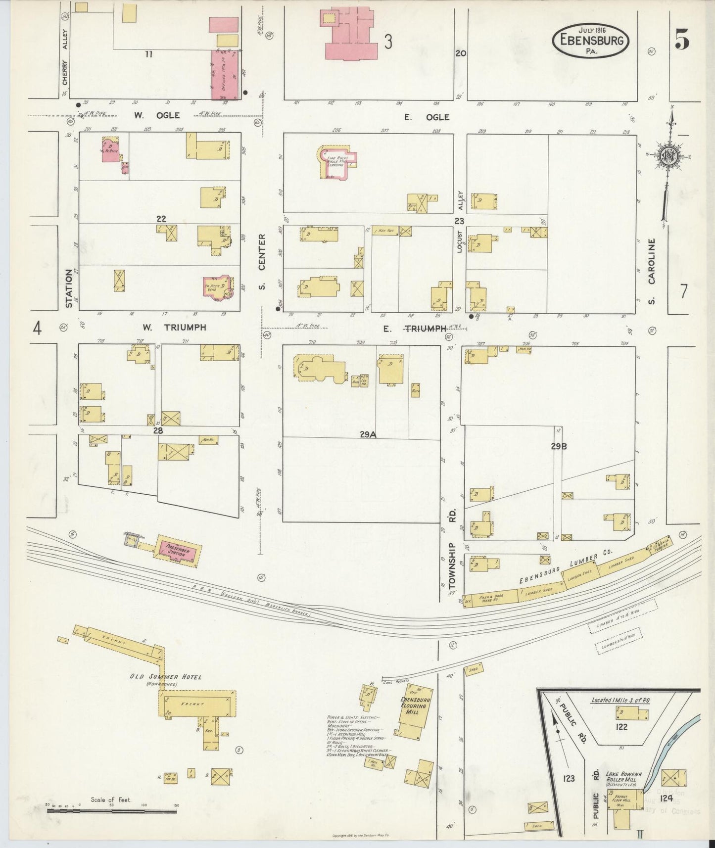 Sanborn Fire Insurance Map from Ebensburg, Cambria County, Pennsylvania (1916), Sheet #0005 - Historic Sanborn Fire Insurance Map Print, vintage old map wall art, antique decor, genealogy gift, Pennsylvania Pennsylvania map
