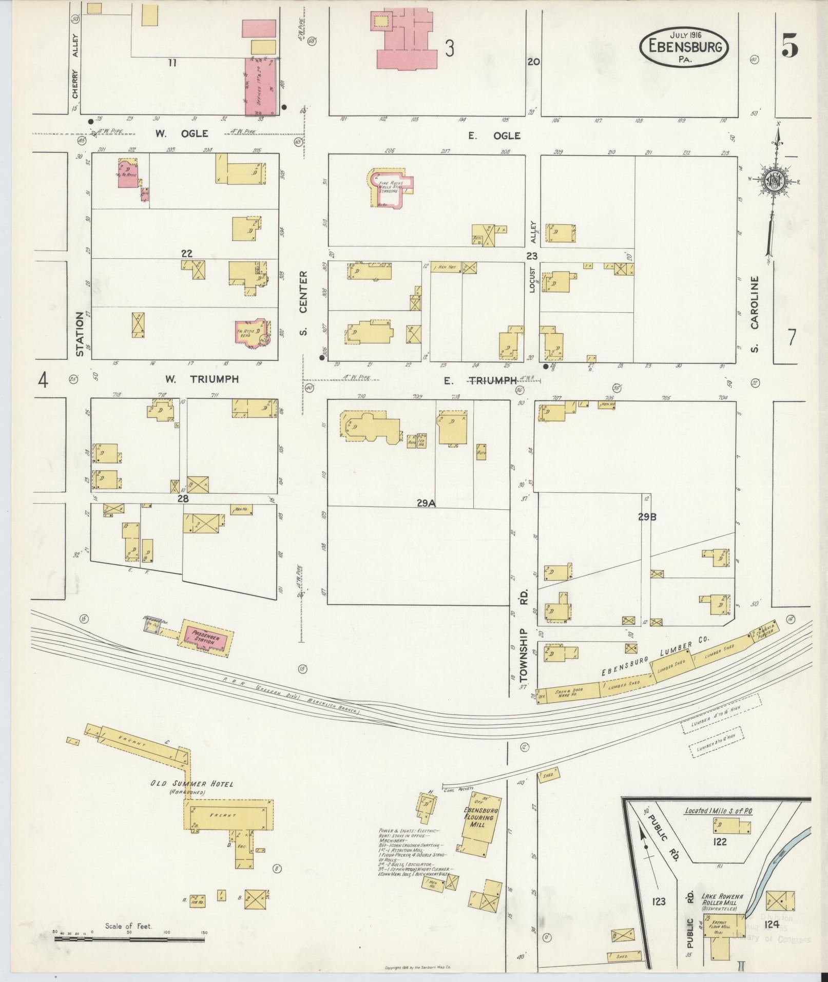 Sanborn Fire Insurance Map from Ebensburg, Cambria County, Pennsylvania (1916), Sheet #0005 - Historic Sanborn Fire Insurance Map Print, vintage old map wall art, antique decor, genealogy gift, Pennsylvania Pennsylvania map