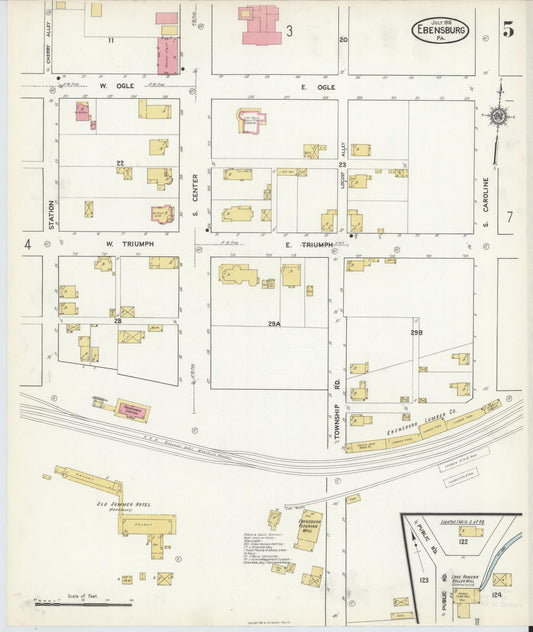 Sanborn Fire Insurance Map from Ebensburg, Cambria County, Pennsylvania (1916), Sheet #0005 - Historic Sanborn Fire Insurance Map Print, vintage old map wall art, antique decor, genealogy gift, Pennsylvania Pennsylvania map