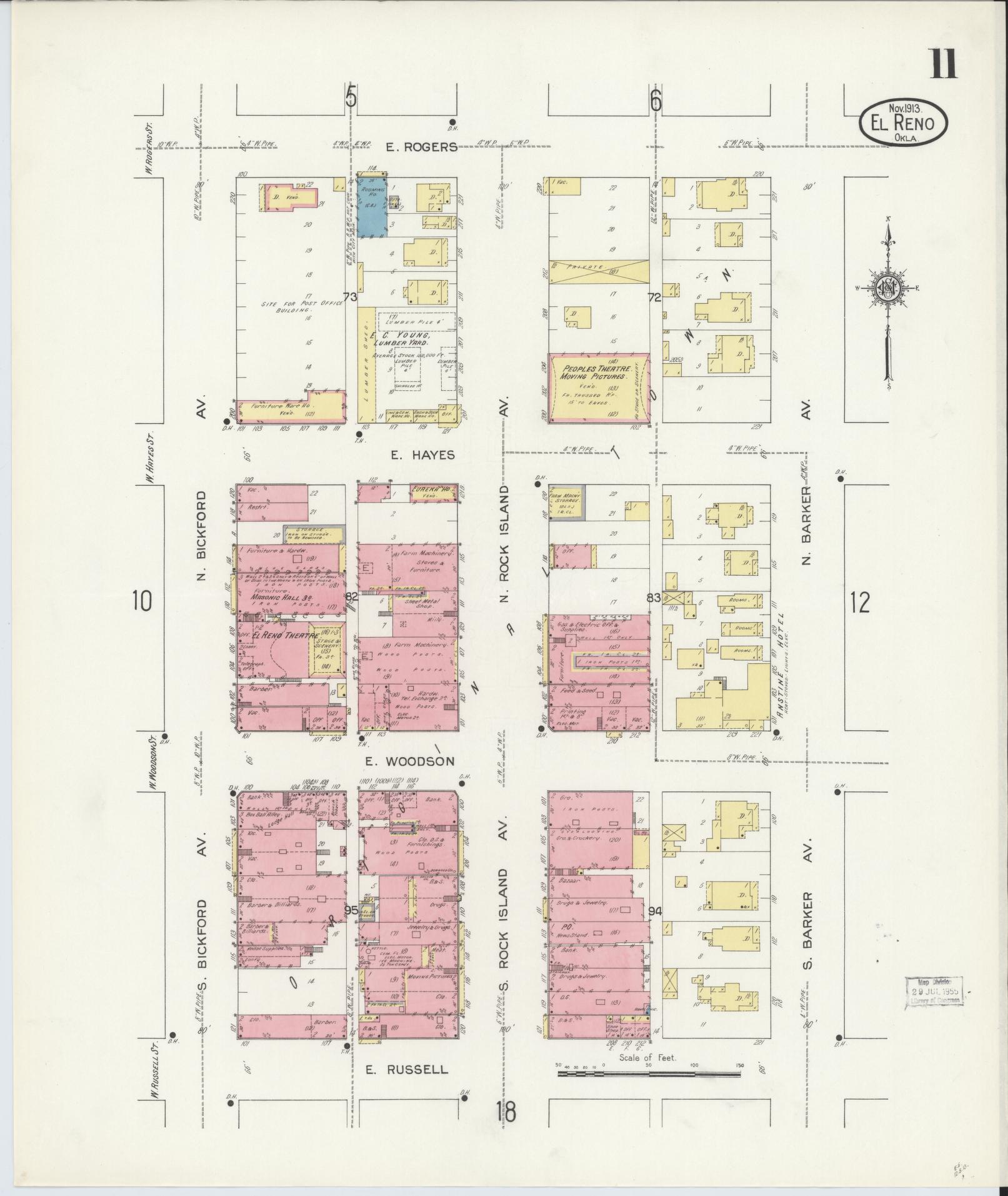 Sanborn Fire Insurance Map from El Reno, Canadian County, Oklahoma (1913), Sheet #0011 - Complete Map Set gallery image, historic Sanborn map, vintage wall art, Oklahoma Oklahoma