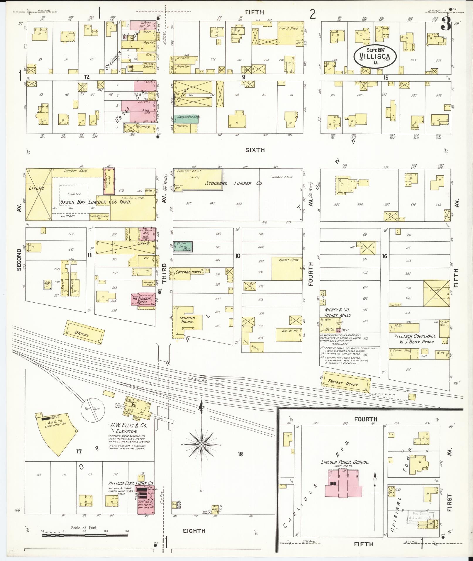 Sanborn Fire Insurance Map from Villisca, Montgomery County, Iowa (1907), Sheet #0003 - Historic Sanborn Fire Insurance Map Print