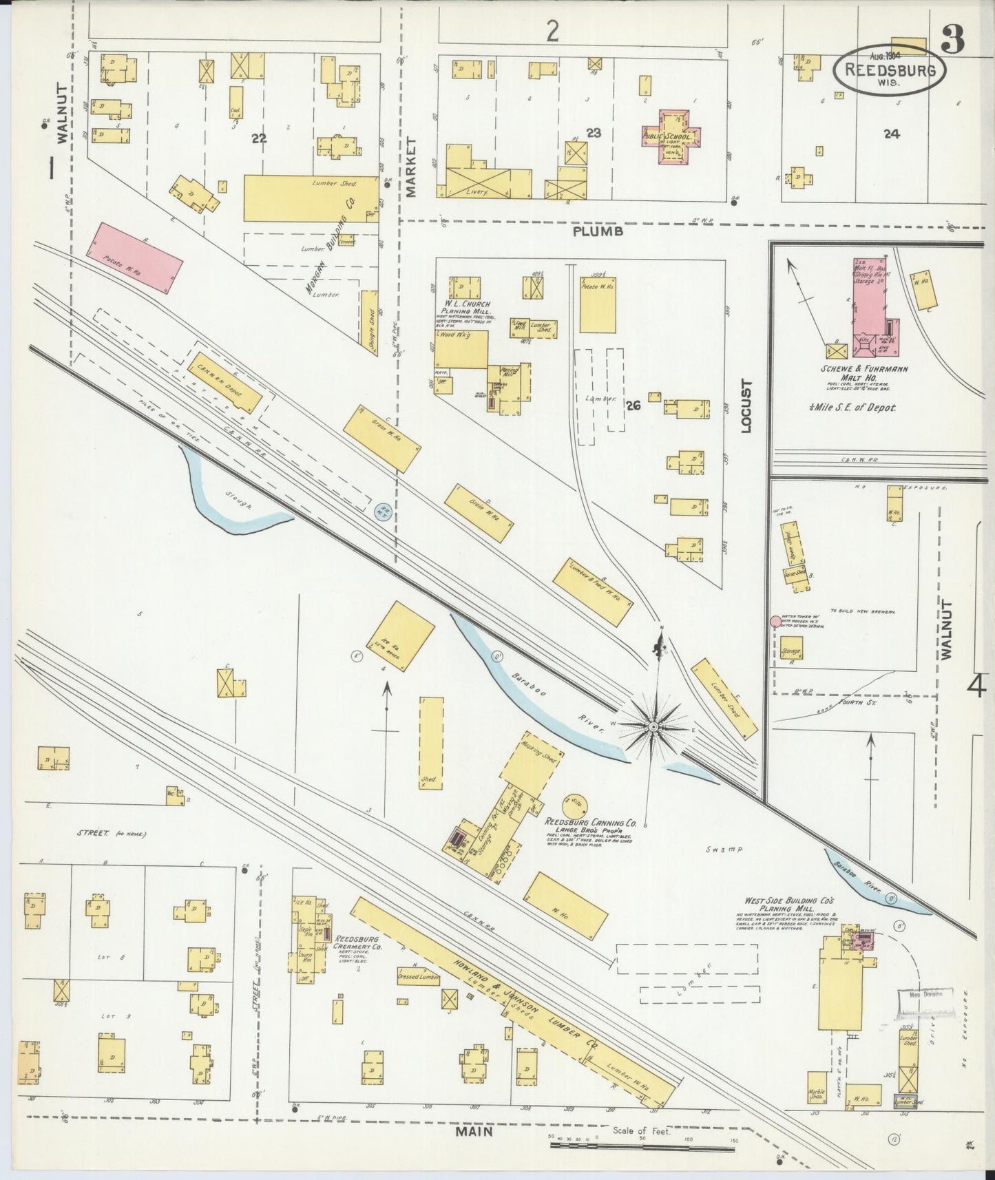 Sanborn Fire Insurance Map from Reedsburg, Sauk County, Wisconsin (1904), Sheet #0003 - Complete Map Set gallery image, historic Sanborn map, vintage wall art, Wisconsin Wisconsin