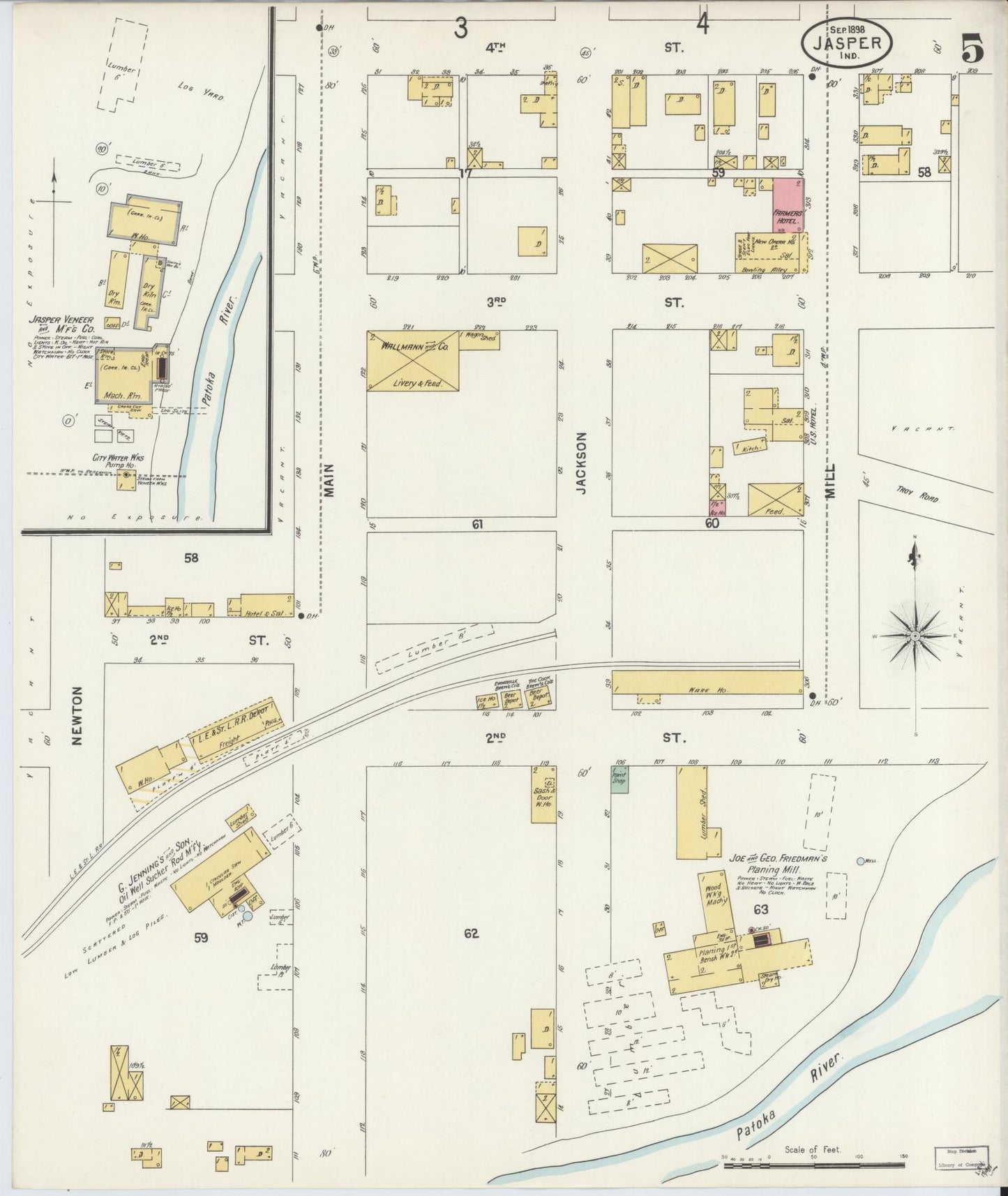 Sanborn Fire Insurance Map from Jasper, Dubois County, Indiana (1898), Sheet #0005 - Complete Map Set gallery image, historic Sanborn map, vintage wall art, Indiana Indiana
