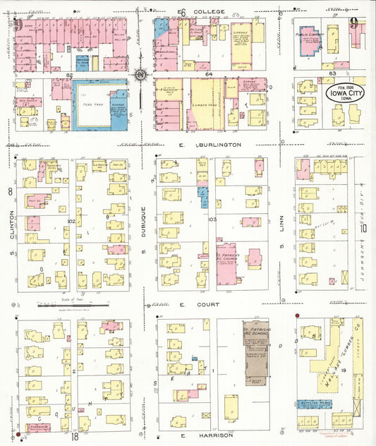 Sanborn Fire Insurance Map from Iowa City, Johnson County, Iowa (1926), Sheet #0009 - Historic Sanborn Fire Insurance Map Print, vintage old map wall art