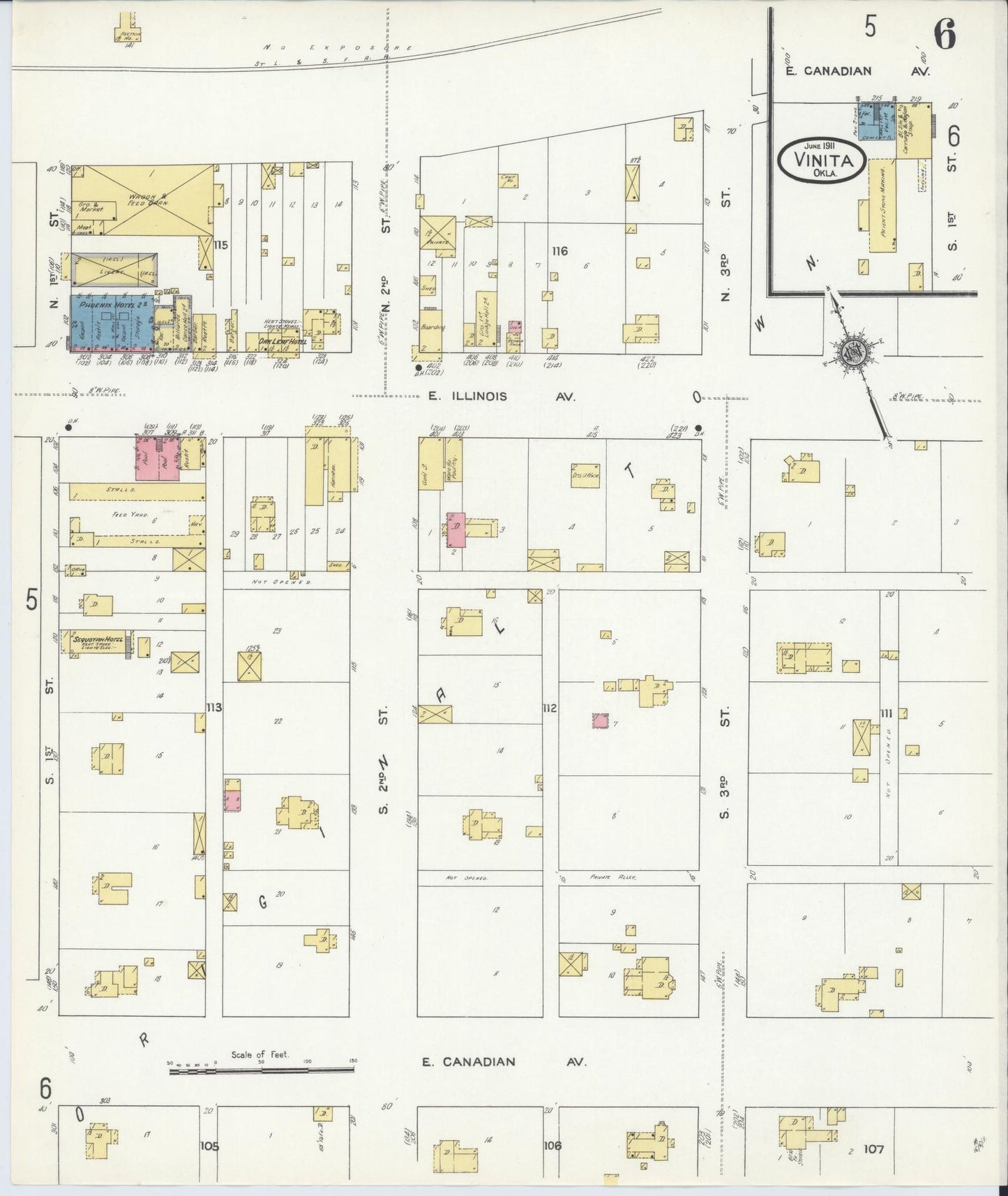 Sanborn Fire Insurance Map from Vinita, Craig County, Oklahoma (1911), Sheet #0006 - Complete Map Set gallery image, historic Sanborn map, vintage wall art, Oklahoma Oklahoma