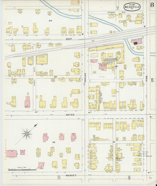 Sanborn Fire Insurance Map from Meadville, Crawford County, Pennsylvania (1896), Sheet #0008 - Historic Sanborn Fire Insurance Map Print, vintage old map wall art, antique decor, genealogy gift, Pennsylvania Pennsylvania map