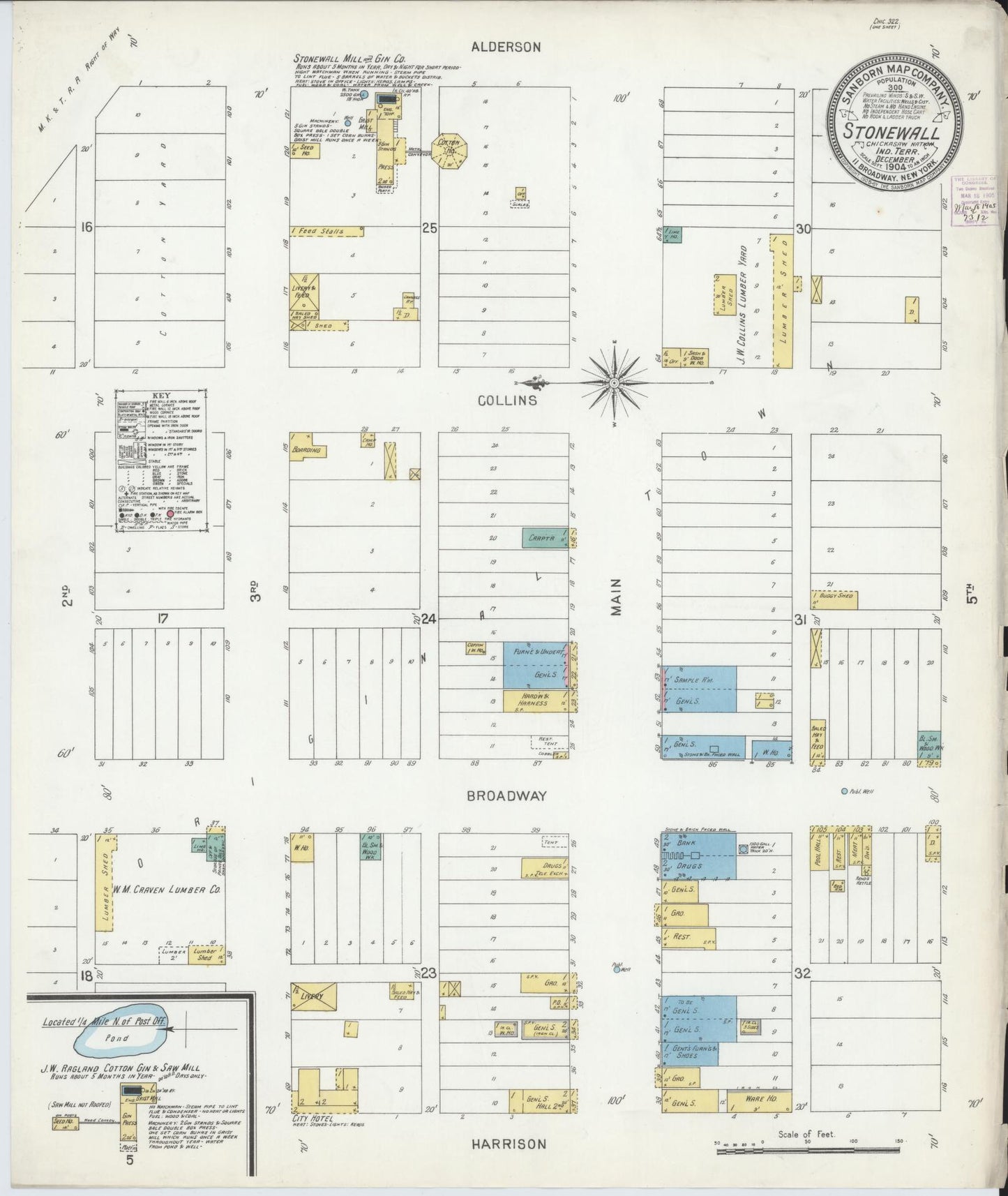 Sanborn Fire Insurance Map from Stonewall, Pontotoc County, Oklahoma (1904), Sheet #0001 - Historic Sanborn Fire Insurance Map Print, vintage old map wall art, antique decor, genealogy gift, Oklahoma Oklahoma map