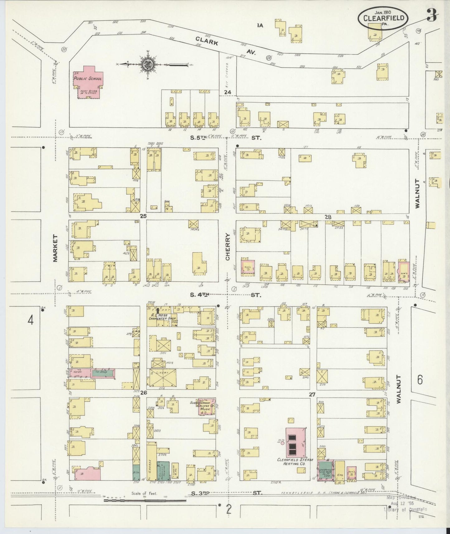 Sanborn Fire Insurance Map from Clearfield, Clearfield County, Pennsylvania (1911), Sheet #0003 - Historic Sanborn Fire Insurance Map Print, vintage old map wall art, antique decor, genealogy gift, Pennsylvania Pennsylvania map
