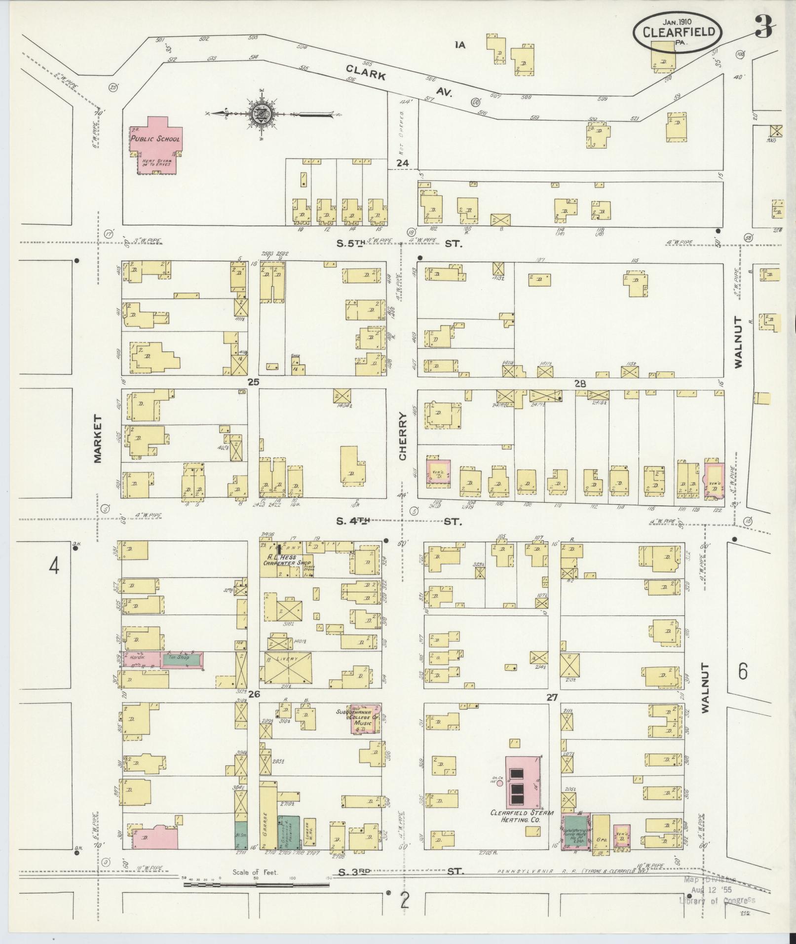 Sanborn Fire Insurance Map from Clearfield, Clearfield County, Pennsylvania (1911), Sheet #0003 - Historic Sanborn Fire Insurance Map Print, vintage old map wall art, antique decor, genealogy gift, Pennsylvania Pennsylvania map