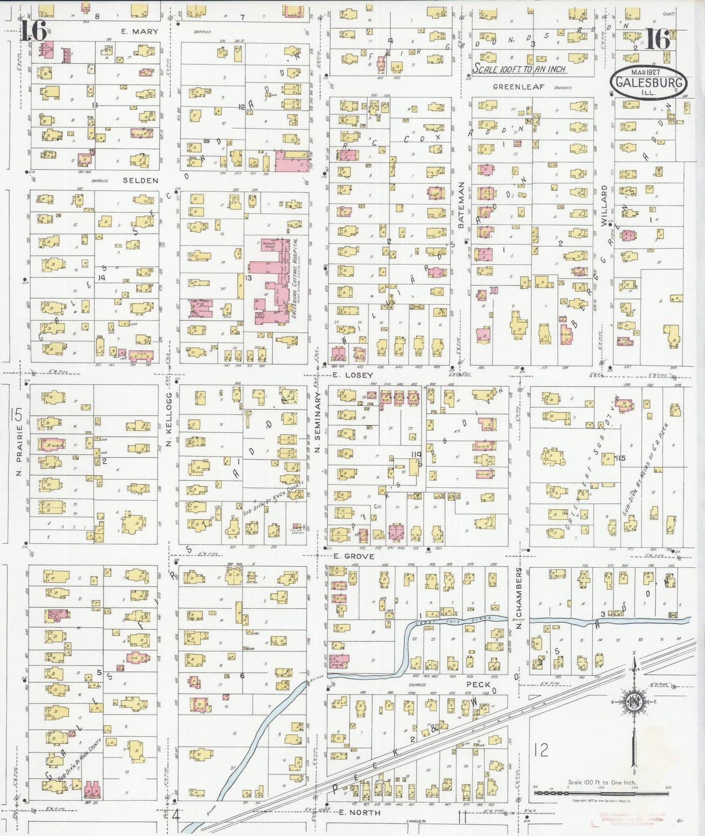 Sanborn Fire Insurance Map from Galesburg, Knox County, Illinois (1927), Sheet #0016 - Complete Map Set gallery image, historic Sanborn map, vintage wall art, Illinois Illinois