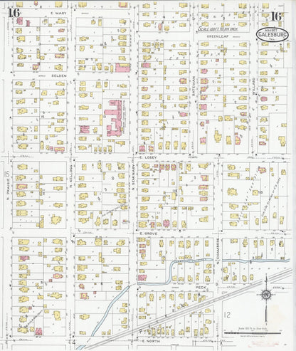 Sanborn Fire Insurance Map from Galesburg, Knox County, Illinois (1927), Sheet #0016 - Complete Map Set gallery image, historic Sanborn map, vintage wall art, Illinois Illinois