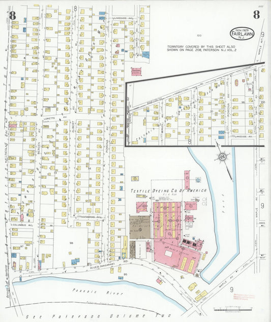 Sanborn Fire Insurance Map from Fair Lawn, Bergen County, New Jersey (1929), Sheet #0008 - Historic Sanborn Fire Insurance Map Print, vintage old map wall art, antique decor, genealogy gift, New Jersey New Jersey map