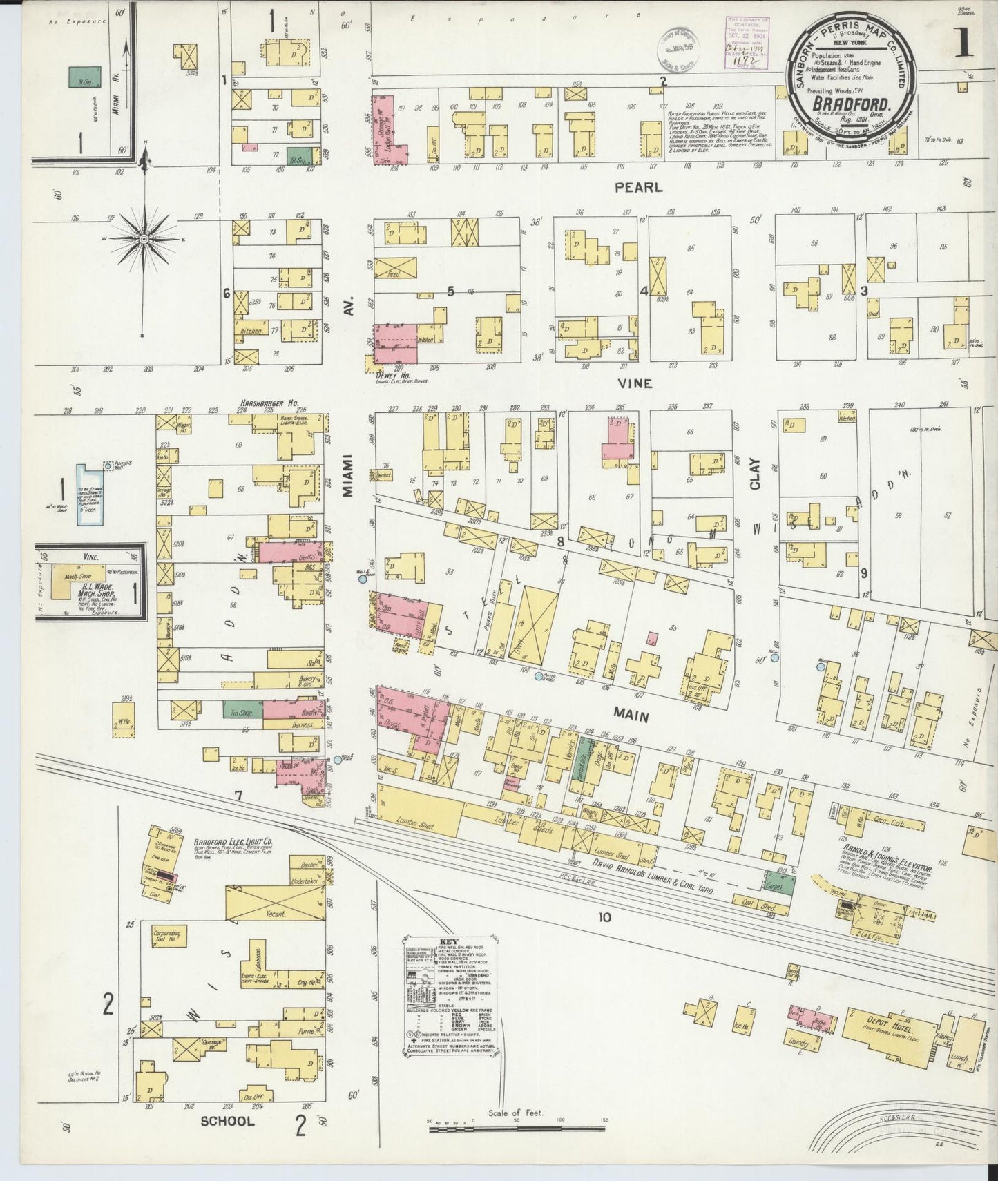 Sanborn Fire Insurance Map from Bradford, Darke and Miami Counties, Ohio (1901), Sheet #0001 - Historic Sanborn Fire Insurance Map Print, vintage old map wall art, antique decor, genealogy gift, Ohio Ohio map
