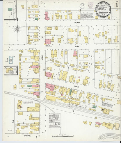 Sanborn Fire Insurance Map from Bradford, Darke and Miami Counties, Ohio (1901), Sheet #0001 - Historic Sanborn Fire Insurance Map Print, vintage old map wall art, antique decor, genealogy gift, Ohio Ohio map