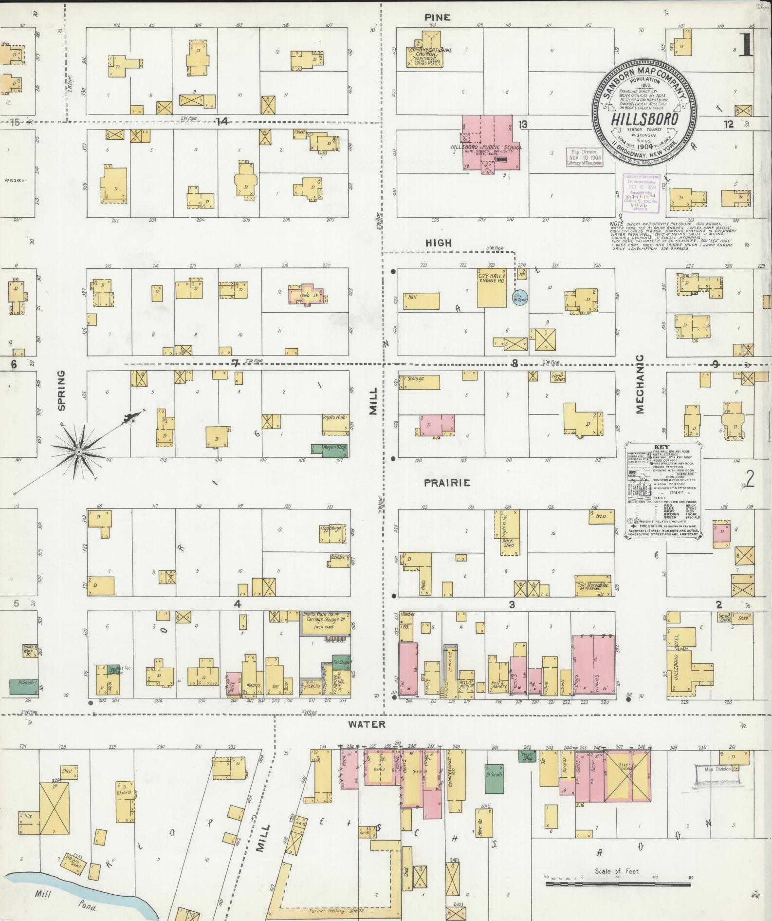 Sanborn Fire Insurance Map from Hillsboro, Vernon County, Wisconsin (1904), Sheet #0001 - Complete Map Set gallery image, historic Sanborn map, vintage wall art, Wisconsin Wisconsin