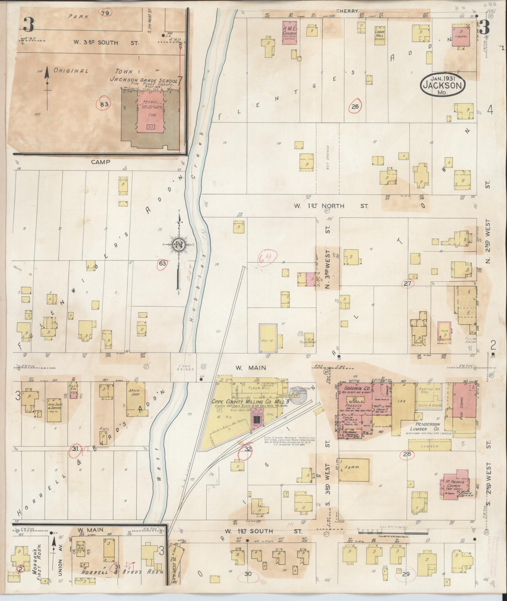 Sanborn Fire Insurance Map from Jackson, Cape Girardeau County, Missouri (1941), Sheet #0003 - Complete Map Set gallery image, historic Sanborn map, vintage wall art, Missouri Missouri