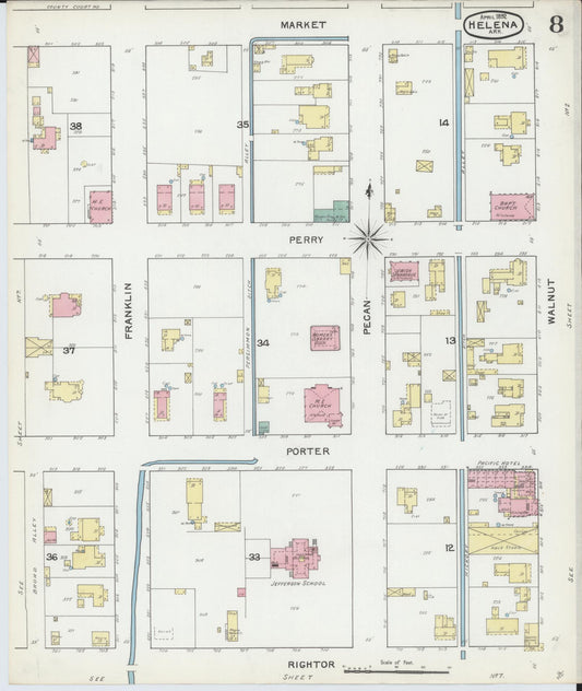 Sanborn Fire Insurance Map from Helena, Phillips County, Arkansas (1892), Sheet #0008 - Historic Sanborn Fire Insurance Map Print, vintage old map wall art, antique decor, genealogy gift, Arkansas Arkansas map