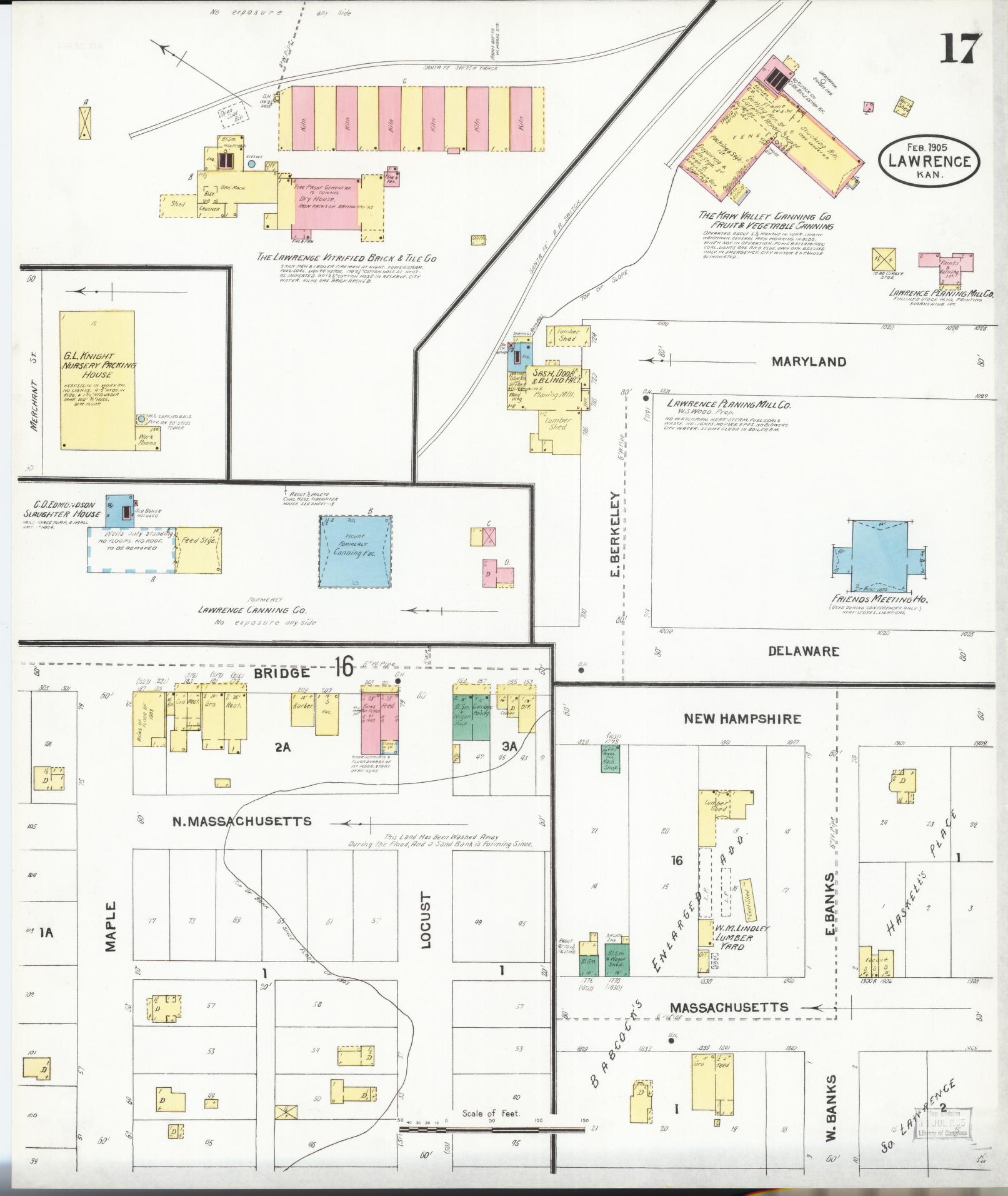 Sanborn Fire Insurance Map from Lawrence, Douglas County, Kansas (1905), Sheet #0017 - Historic Sanborn Fire Insurance Map Print, vintage old map wall art, antique decor, genealogy gift, Kansas Kansas map