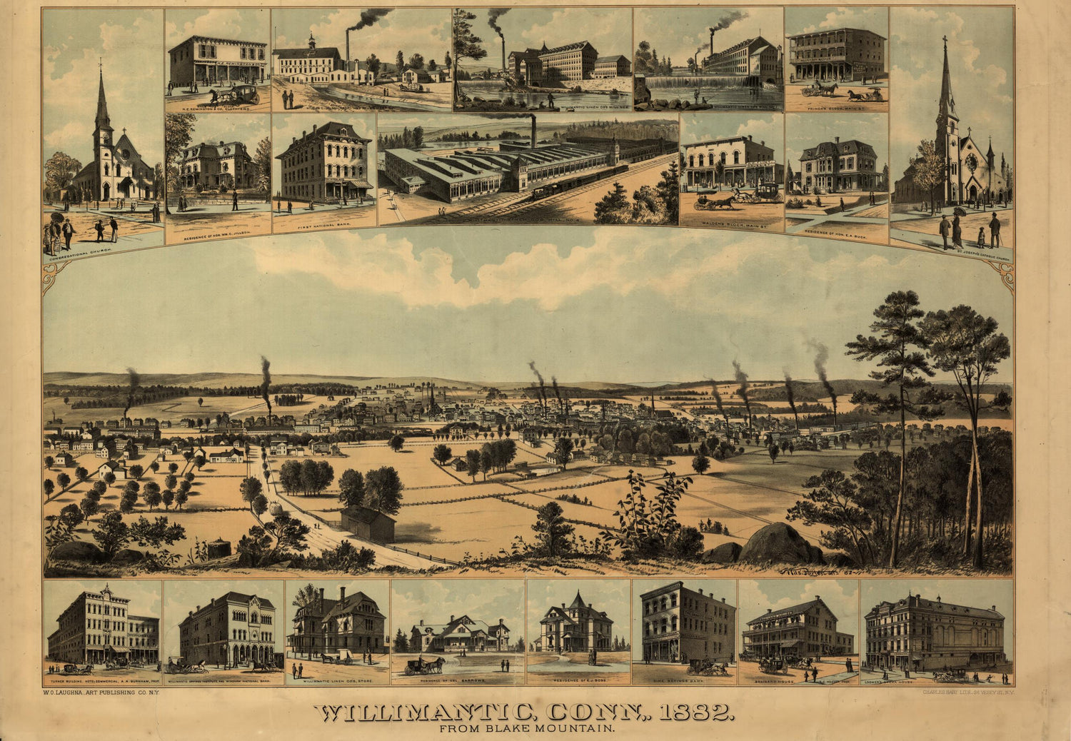 Willimantic, Conn., 1882 From Blake Mountain (1882) – Historic Bird’s-Eye View Panorama Print