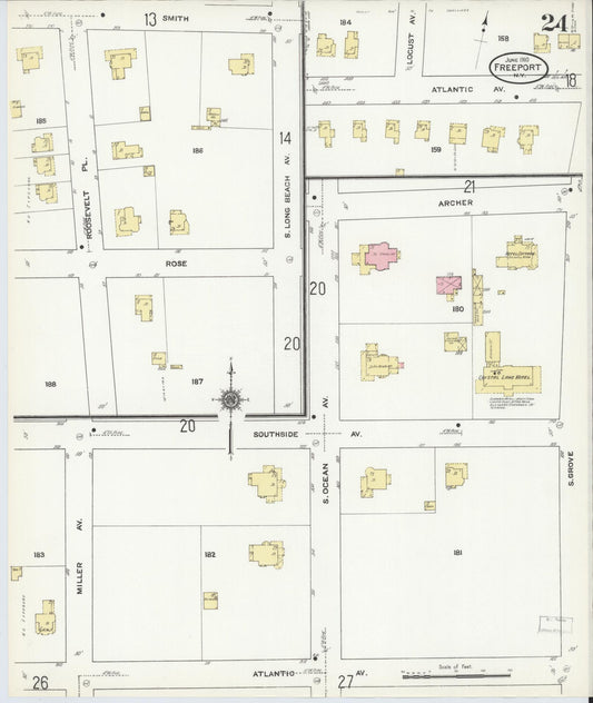 Sanborn Fire Insurance Map from Freeport, Nassau County, New York (1910), Sheet #0024 - Historic Sanborn Fire Insurance Map Print, vintage old map wall art, antique decor, genealogy gift, New York New York map