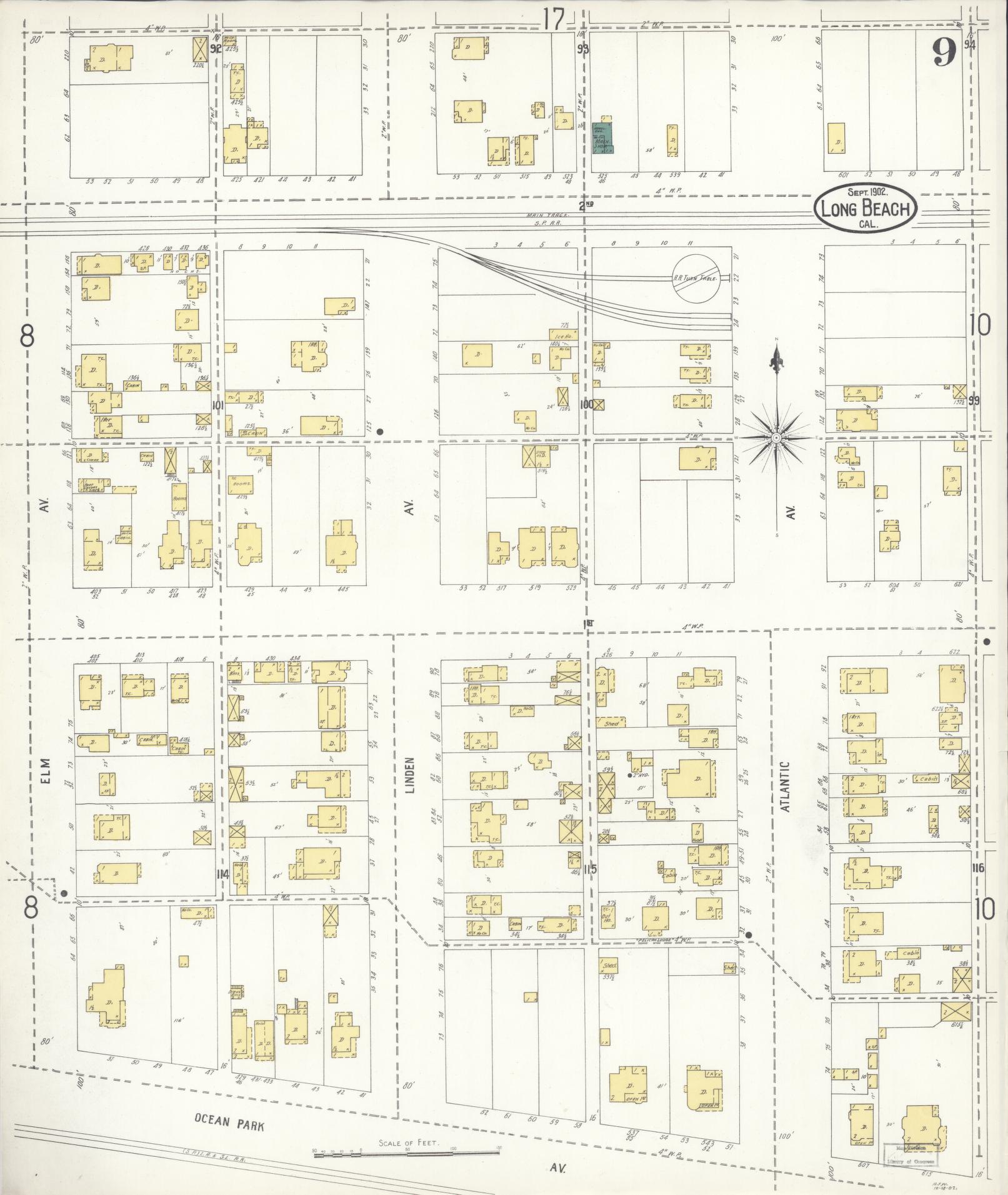 Sanborn Fire Insurance Map from Long Beach, Los Angeles County, California (1902), Sheet #0009 - Historic Sanborn Fire Insurance Map Print, vintage old map wall art, antique decor, genealogy gift, California California map