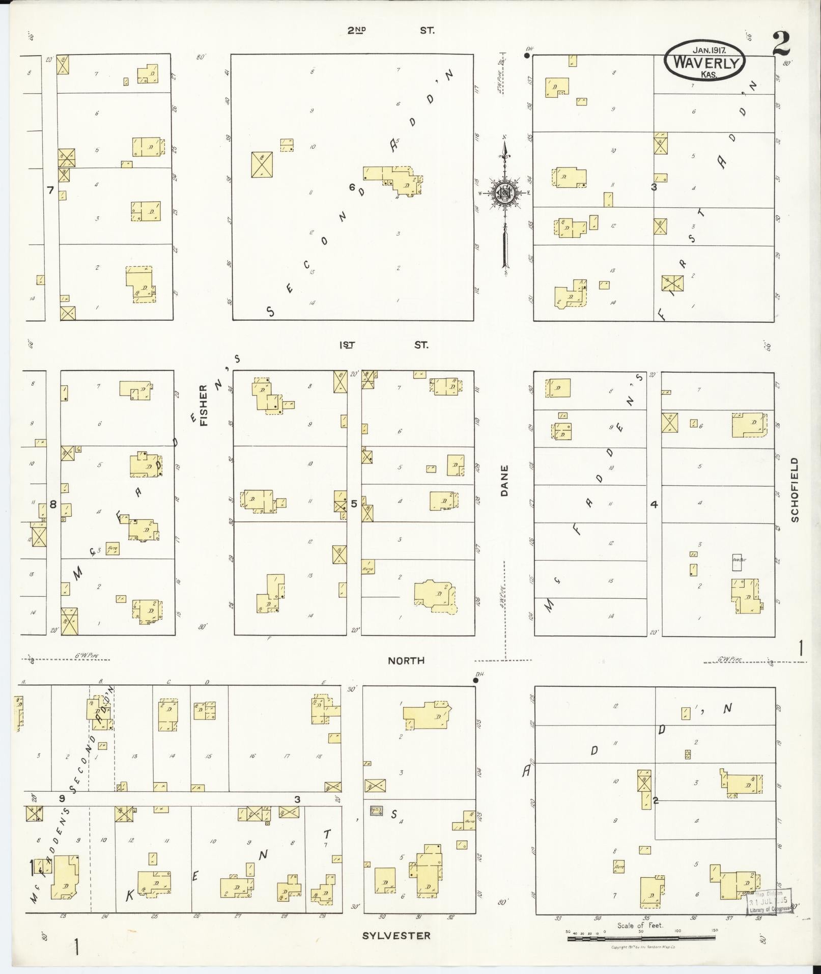 Sanborn Fire Insurance Map from Waverly, Coffey County, Kansas (1917), Sheet #0002 - Historic Sanborn Fire Insurance Map Print, vintage old map wall art, antique decor, genealogy gift, Kansas Kansas map