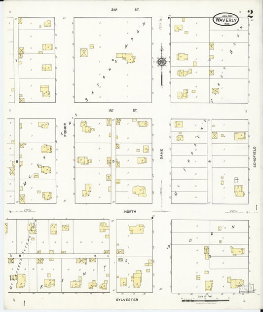Sanborn Fire Insurance Map from Waverly, Coffey County, Kansas (1917), Sheet #0002 - Historic Sanborn Fire Insurance Map Print, vintage old map wall art, antique decor, genealogy gift, Kansas Kansas map