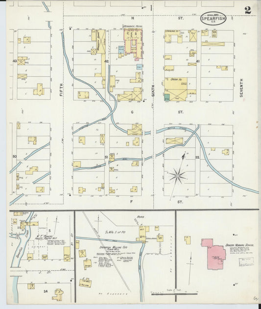 Sanborn Fire Insurance Map from Spearfish, Lawrence County, South Dakota (1897), Sheet #0002 - Historic Sanborn Fire Insurance Map Print, vintage old map wall art, antique decor, genealogy gift, South Dakota South Dakota map