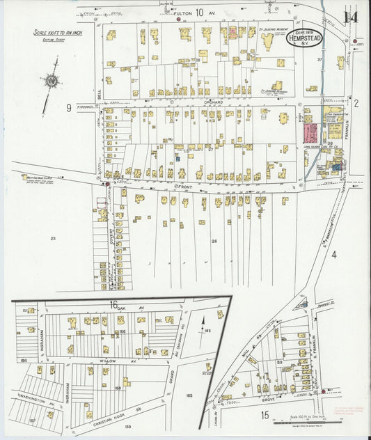 Sanborn Fire Insurance Map from Hempstead, Nassau County, New York (1919), Sheet #0014 - Historic Sanborn Fire Insurance Map Print, vintage old map wall art, antique decor, genealogy gift, New York New York map