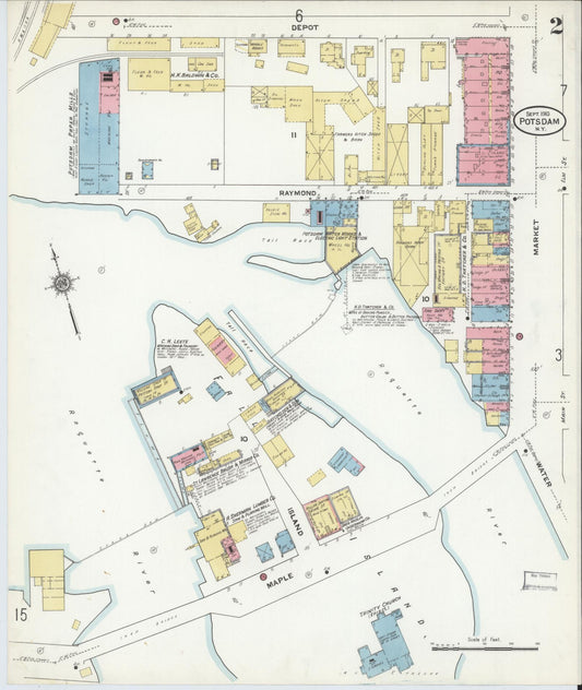 Sanborn Fire Insurance Map from Potsdam, St. Lawrence County, New York (1910), Sheet #0002 - Complete Map Set gallery image, historic Sanborn map, vintage wall art, New York New York