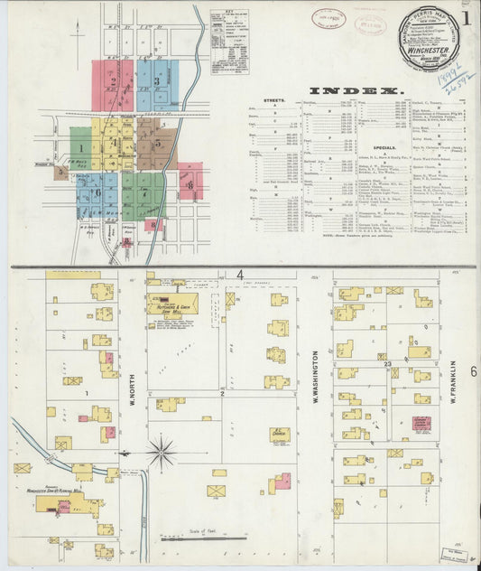 Sanborn Fire Insurance Map from Winchester, Randolph County, Indiana (1899), Sheet #0001 - Historic Sanborn Fire Insurance Map Print, vintage old map wall art, antique decor, genealogy gift, Indiana Indiana map