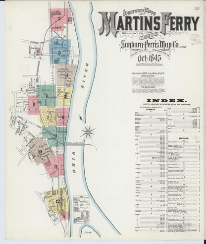 Sanborn Fire Insurance Map from Martins Ferry, Belmont County, Ohio (1895), Sheet #0001 - Historic Sanborn Fire Insurance Map Print, vintage old map wall art, antique decor, genealogy gift, Ohio Ohio map
