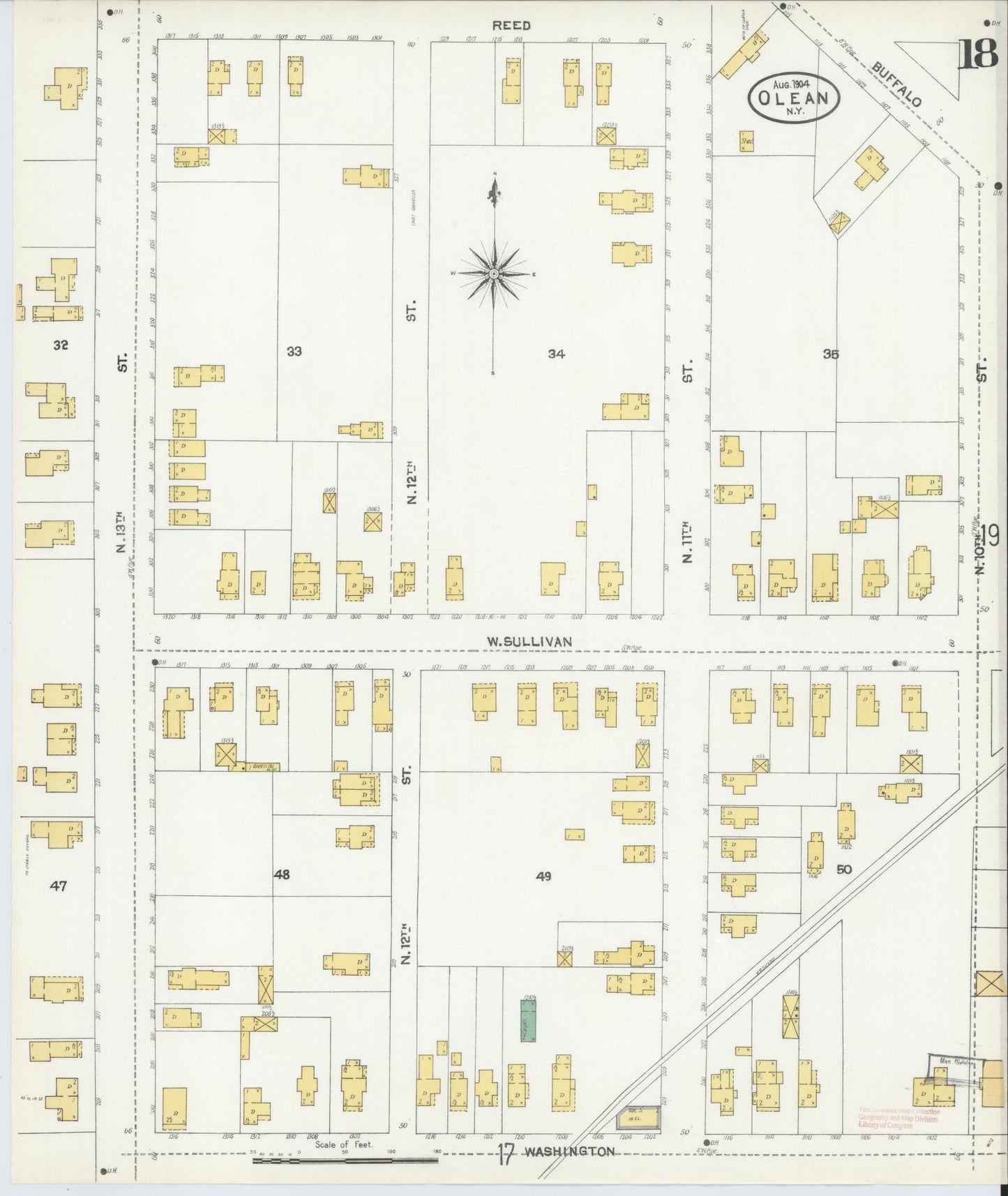 Sanborn Fire Insurance Map from Olean, Cattaraugus County, New York (1904), Sheet #0018 - Complete Map Set gallery image, historic Sanborn map, vintage wall art, New York New York