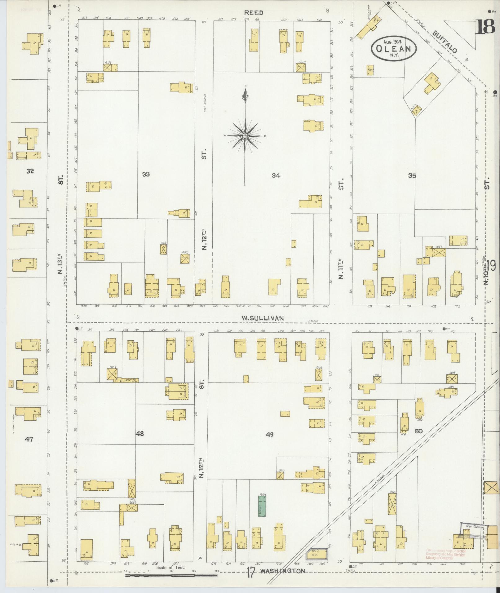 Sanborn Fire Insurance Map from Olean, Cattaraugus County, New York (1904), Sheet #0018 - Complete Map Set gallery image, historic Sanborn map, vintage wall art, New York New York