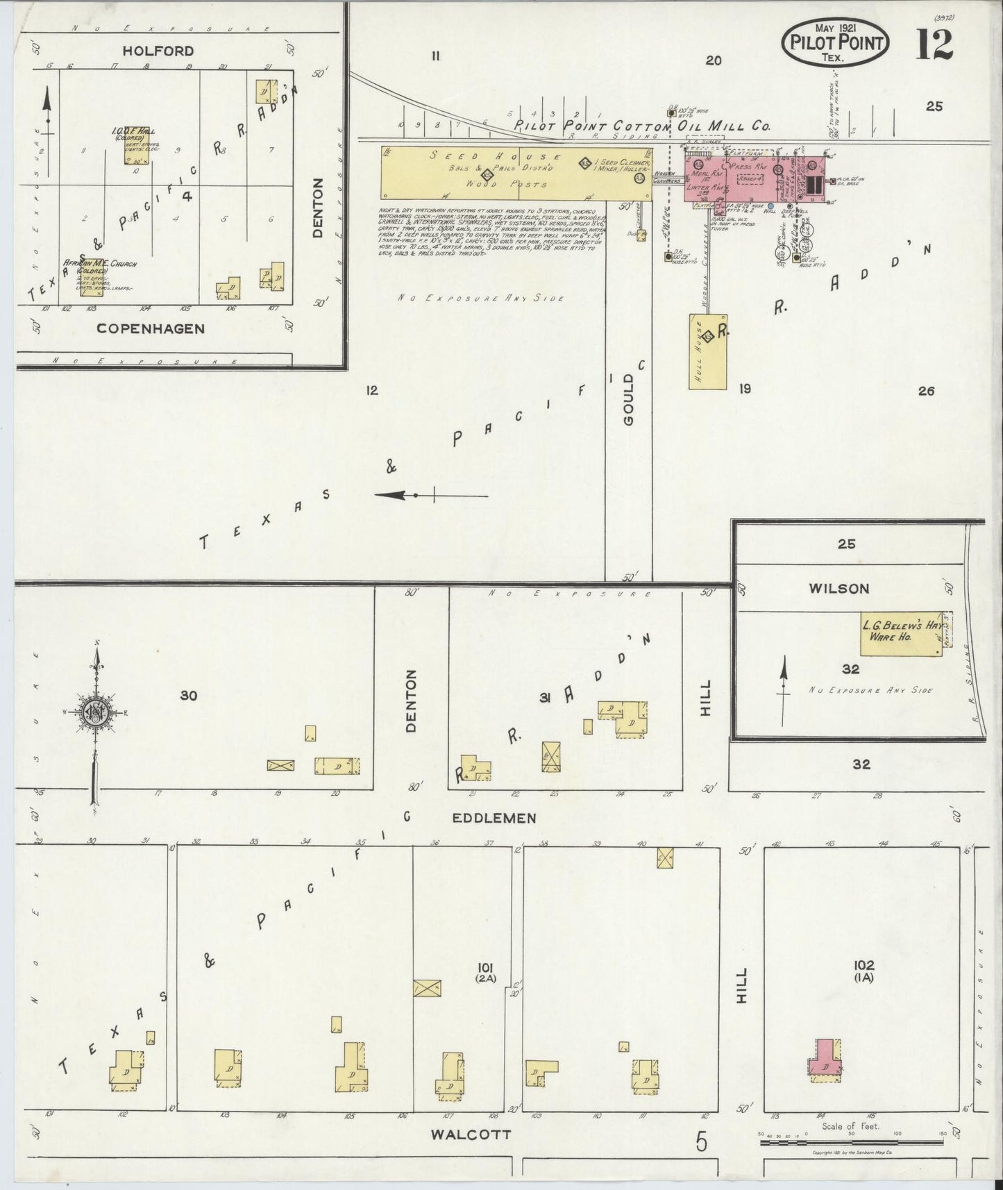 Sanborn Fire Insurance Map from Pilot Point, Denton County, Texas (1921), Sheet #0012 - Historic Sanborn Fire Insurance Map Print, vintage old map wall art, antique decor, genealogy gift, Texas Texas map