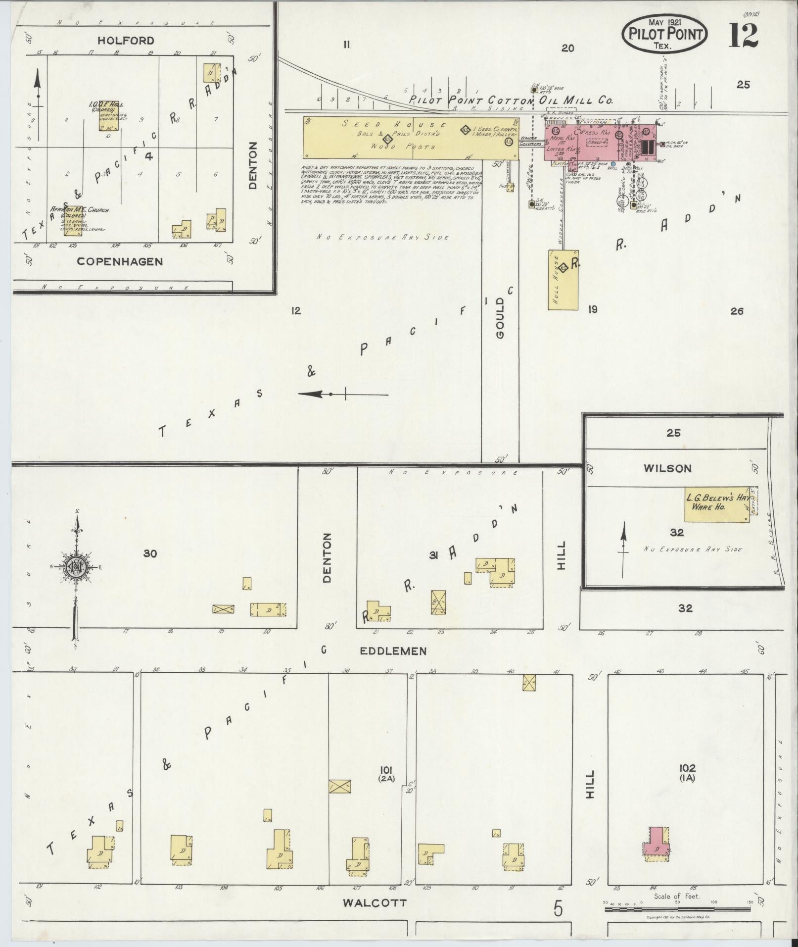 Sanborn Fire Insurance Map from Pilot Point, Denton County, Texas (1921), Sheet #0012 - Historic Sanborn Fire Insurance Map Print, vintage old map wall art, antique decor, genealogy gift, Texas Texas map