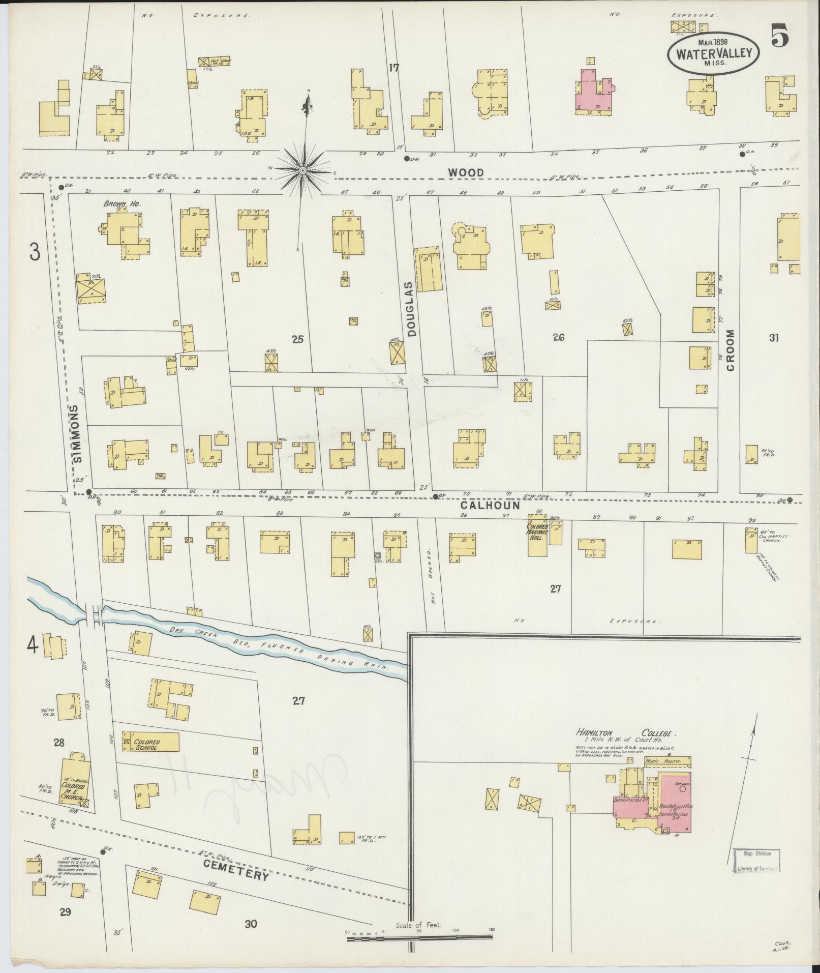 Sanborn Fire Insurance Map from Water Valley, Yalobusha County, Mississippi (1898), Sheet #0005 - Complete Map Set gallery image, historic Sanborn map, vintage wall art, Mississippi Mississippi