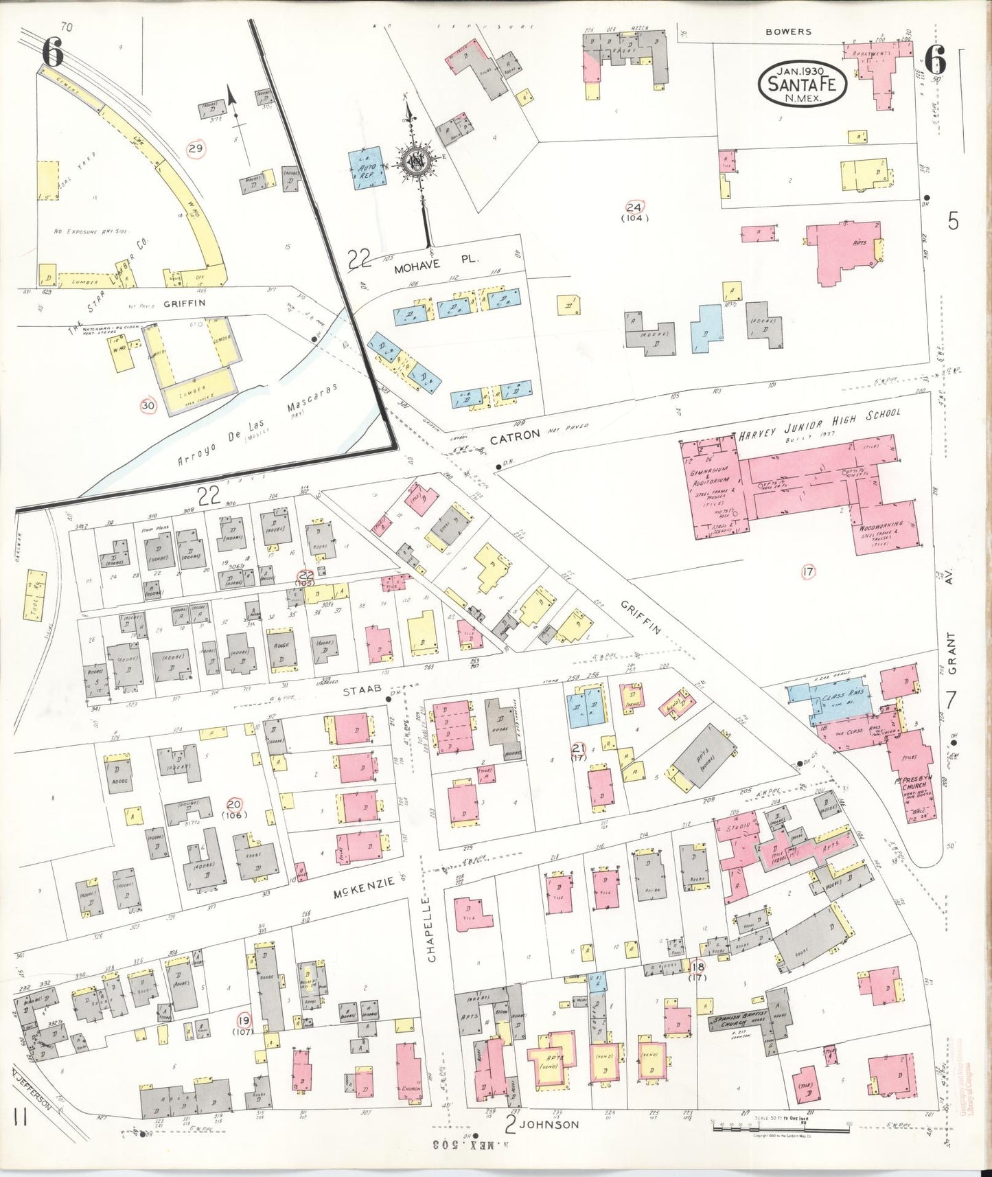 Sanborn Fire Insurance Map from Santa Fe, Santa Fe County, New Mexico (1948), Sheet #0006 - Complete Map Set gallery image, historic Sanborn map, vintage wall art, New Mexico New Mexico
