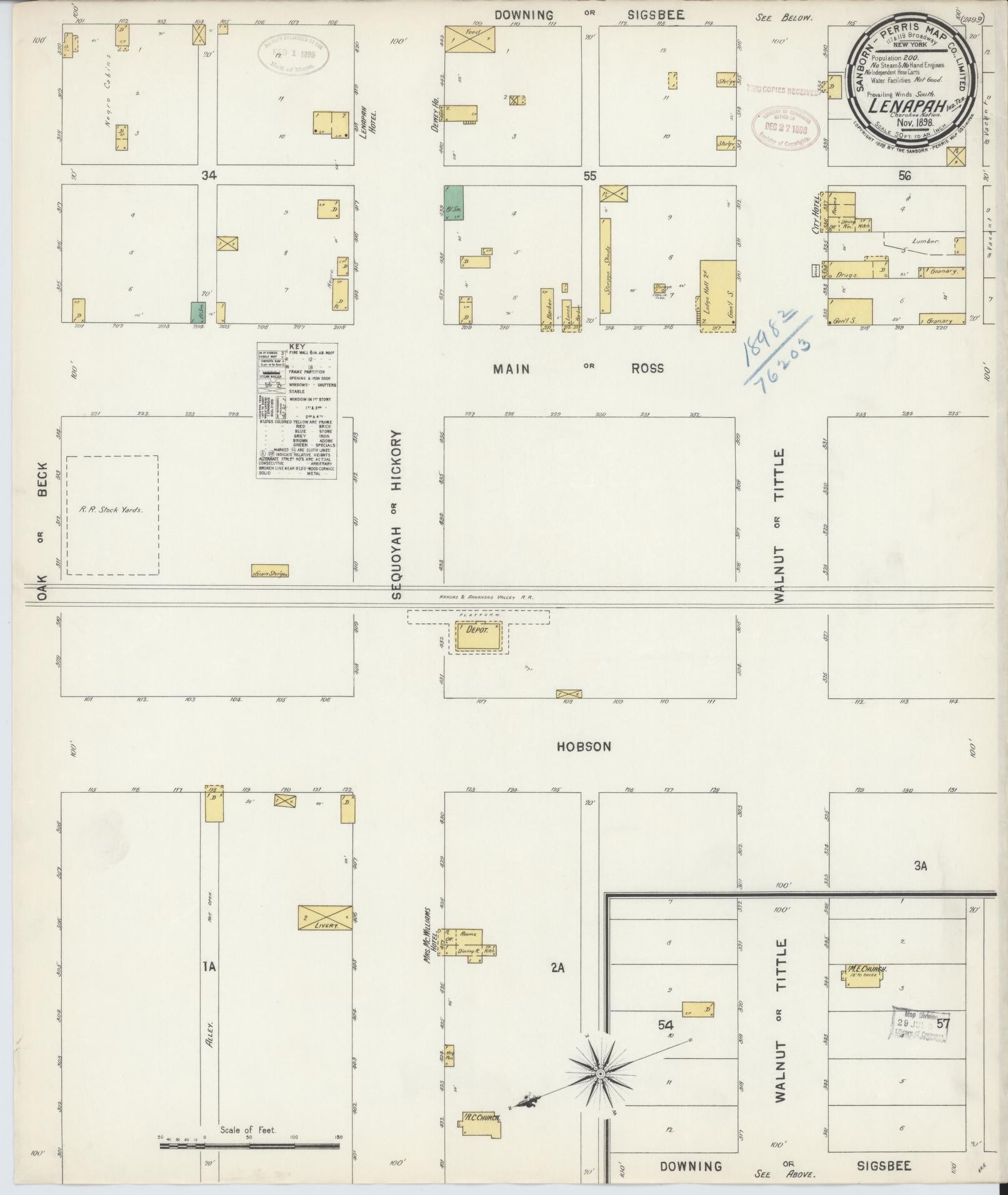 Sanborn Fire Insurance Map from Lenapah, Nowata County, Oklahoma (1898), Sheet #0001 - Historic Sanborn Fire Insurance Map Print, vintage old map wall art, antique decor, genealogy gift, Oklahoma Oklahoma map