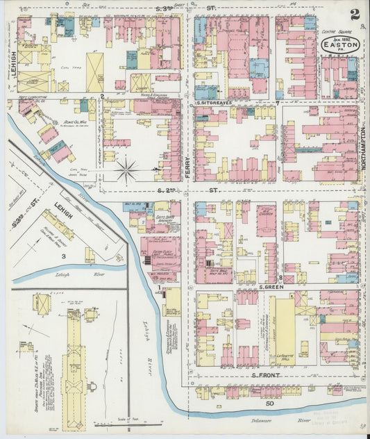 Sanborn Fire Insurance Map from Easton, Northampton County, Pennsylvania (1892), Sheet #0002 - Historic Sanborn Fire Insurance Map Print, vintage old map wall art, antique decor, genealogy gift, Pennsylvania Pennsylvania map